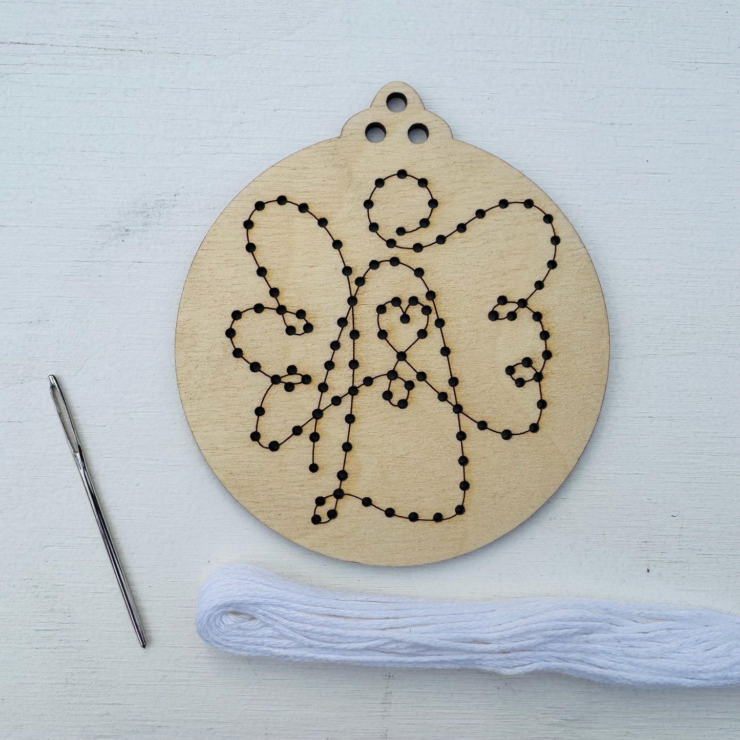 DIY Wooden Embroidery Ornament Kit: Christmas Swirly Tree, Angel (2-Pack)