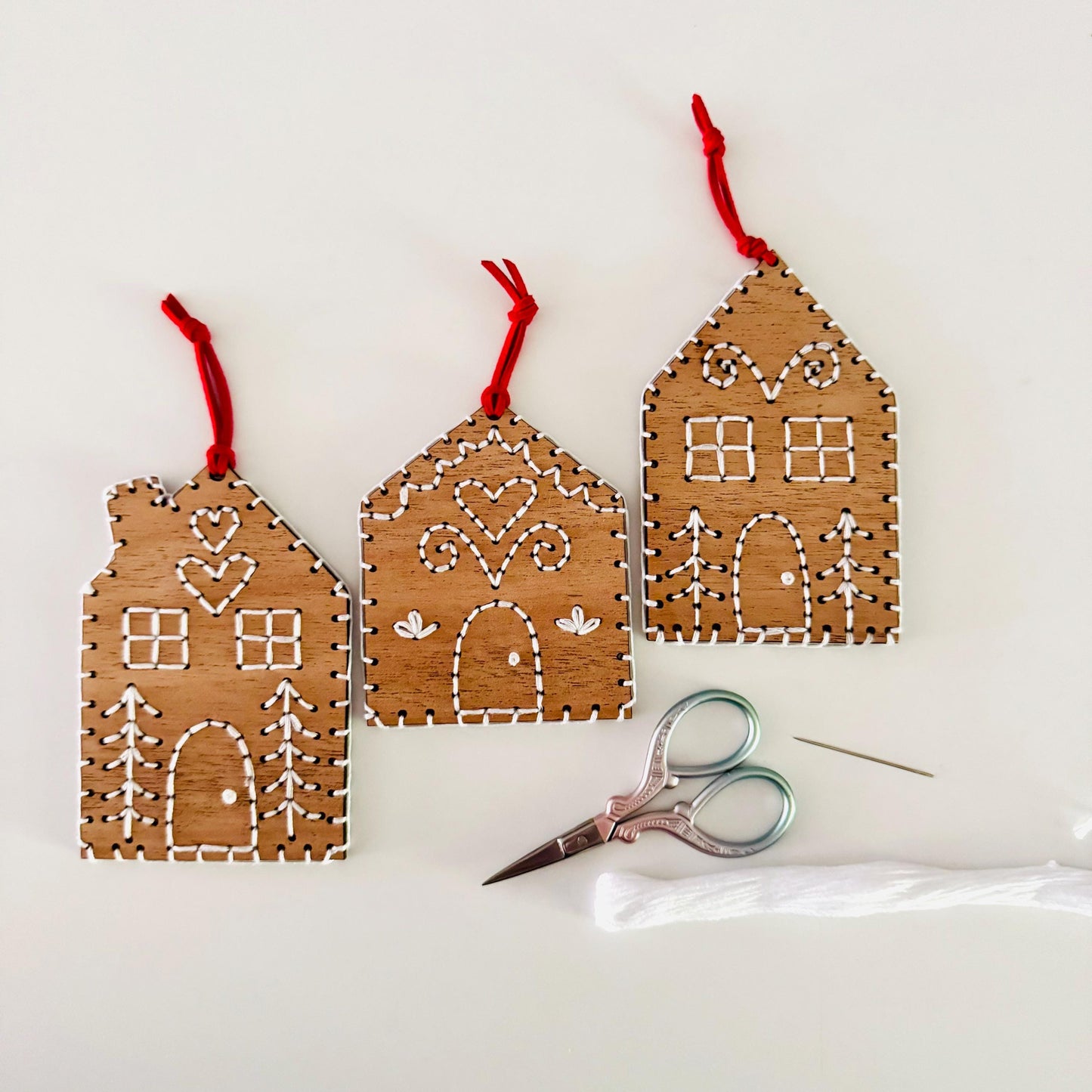 Gingerbread House Wooden Embroidery DIY Kit - Full Instructions Included