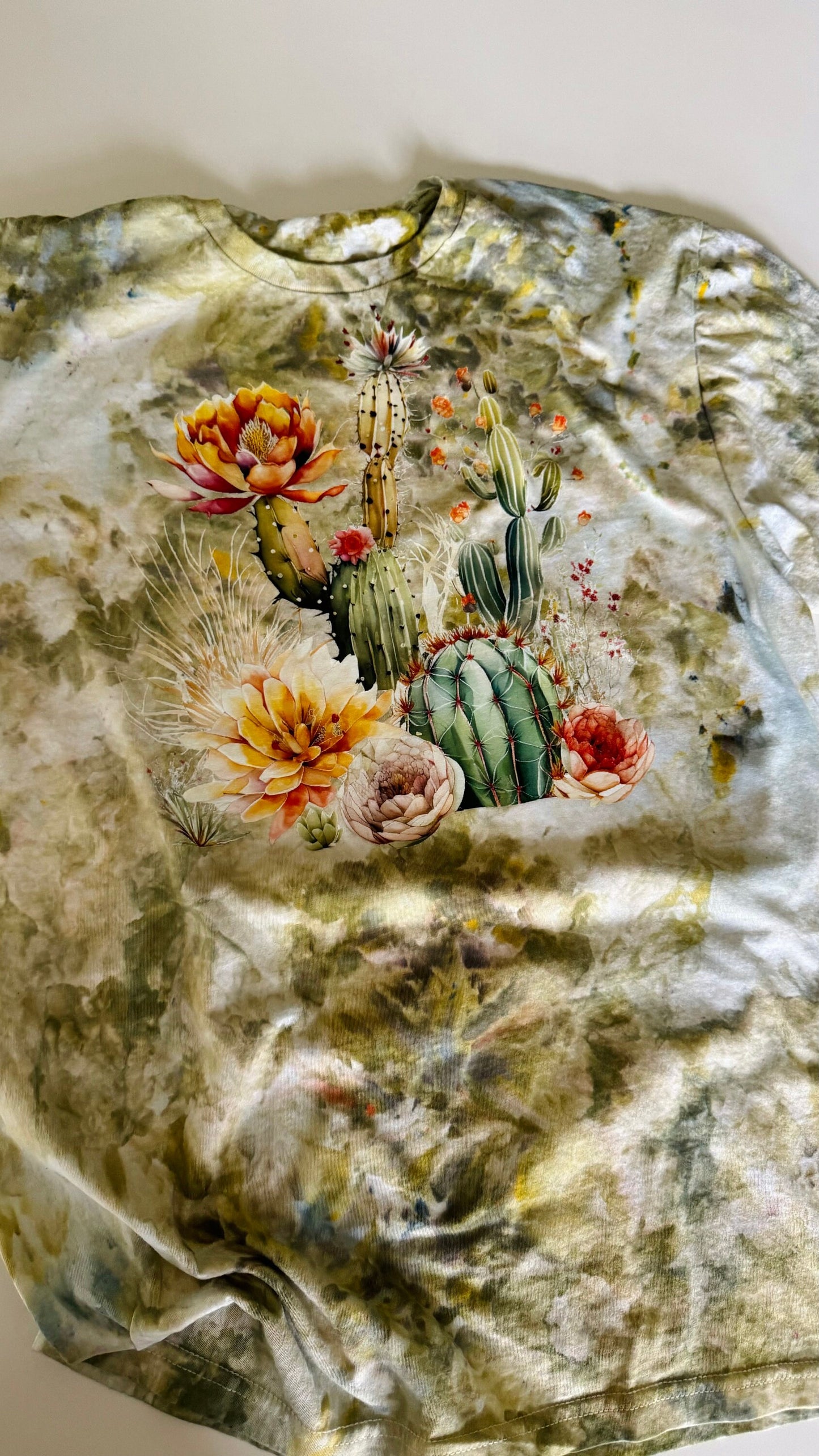 Cacti Ice Dyed T-Shirt: Soft Green Crewneck Tee