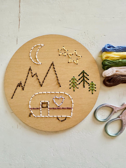 Camper Wooden Embroidery Kit: Beginner DIY Nature Craft