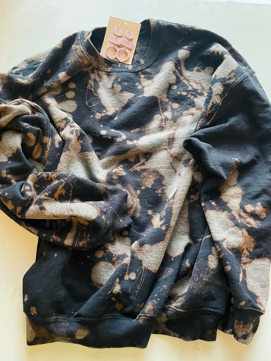 Hand Bleached Black Sweatshirt: Splatter Dye Crewneck