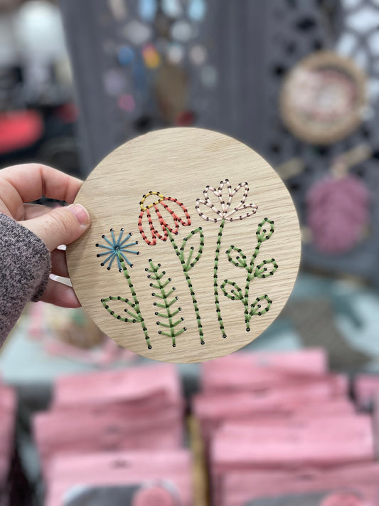DIY Floral Embroidery Kit: Wooden Crafts for Adults
