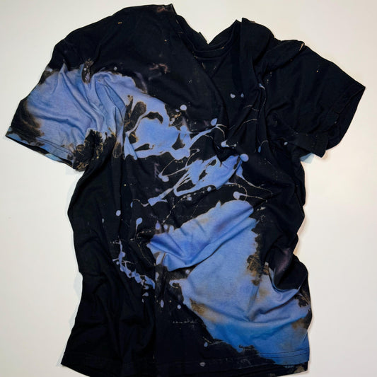 Reverse Tie Dye Shirt: Periwinkle Blue Bleach Splatter, Vintage Style Hand-Dyed Tee