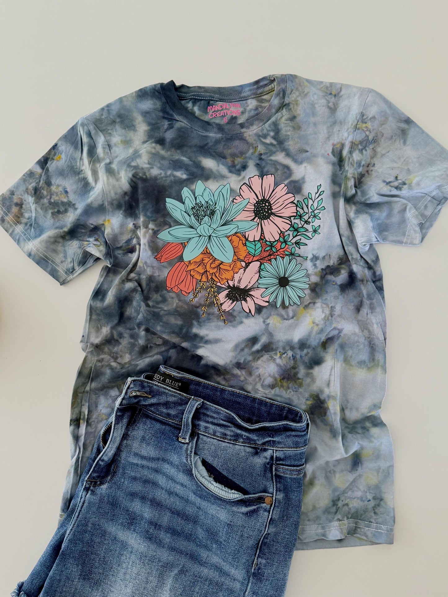 Floral Tie Dye Shirt: Botanical Ice Dye, Boho Style