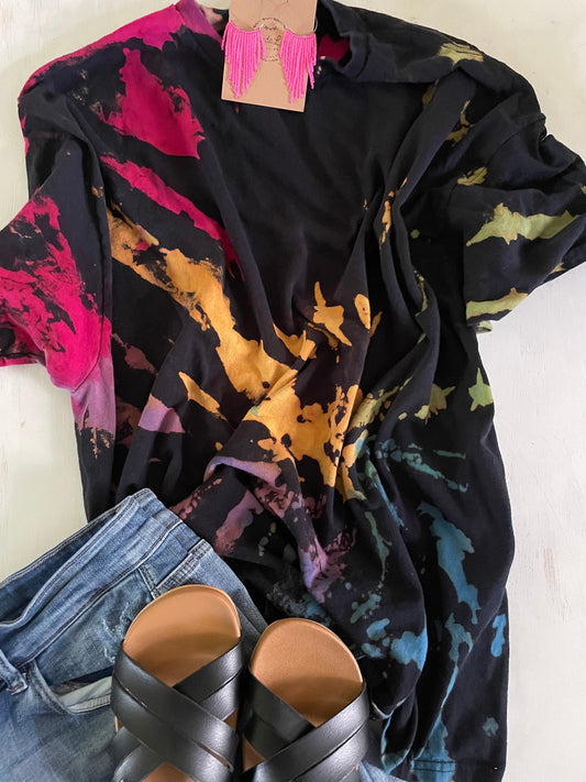 Reverse Tie Dye Shirt: Hand-Dyed Bleached Rainbow Design