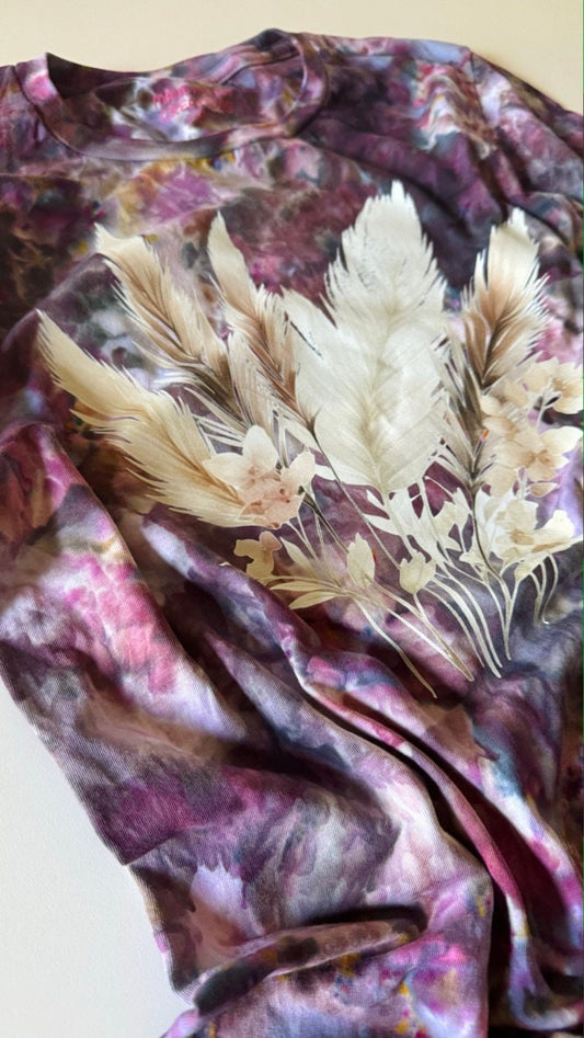 Plum Feathers T-Shirt: Bright Purple Ice Dyed Tie-Dye Crewneck