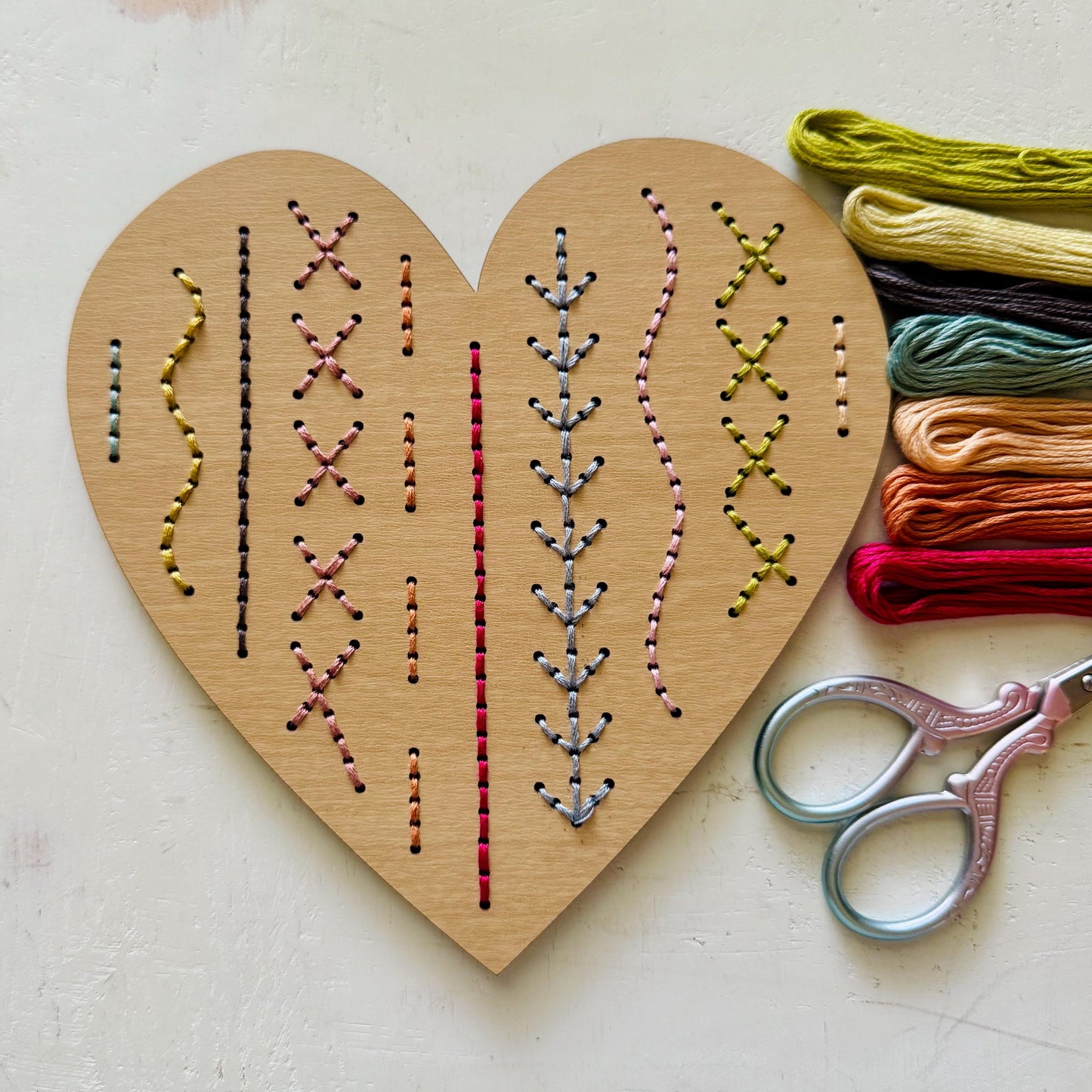 Mommy and Me Heart Embroidery Kit: Wooden Yarn Sewing Art