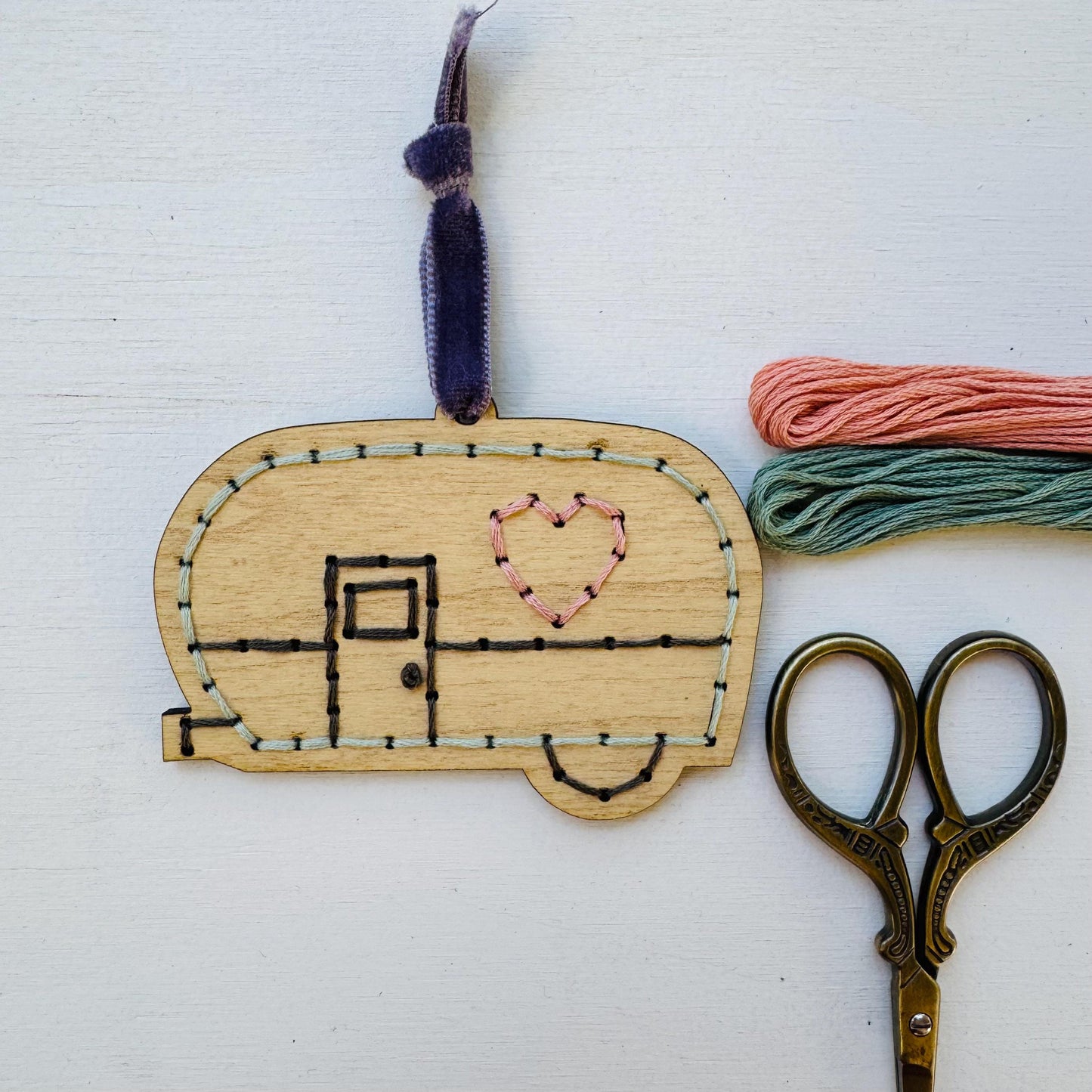 Camper Wooden Embroidery DIY Kit, Camping Craft - Full Instructions Included