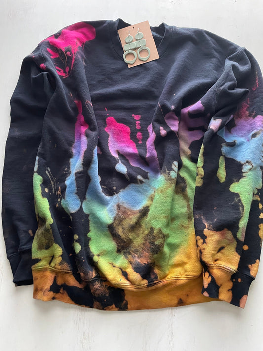 Reverse Tie Dye Sweatshirt: Black Rainbow Crewneck
