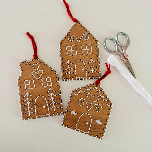 Gingerbread House Wooden Embroidery DIY Kit - Full Instructions Included