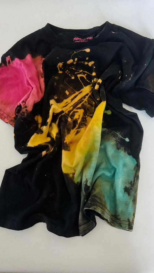 Youth Reverse Tie Dye Shirt: Rainbow Bleached Design