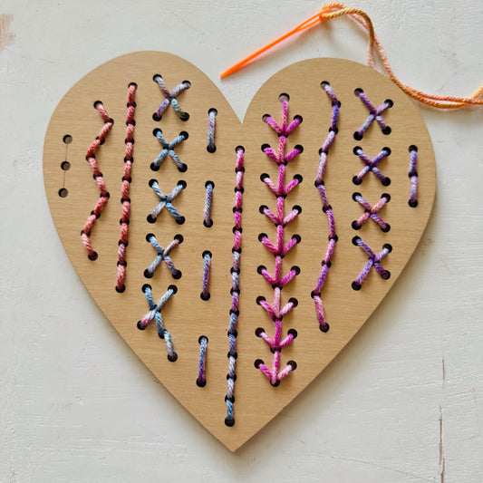 Mommy and Me Heart Embroidery Kit: Wooden Yarn Sewing Art