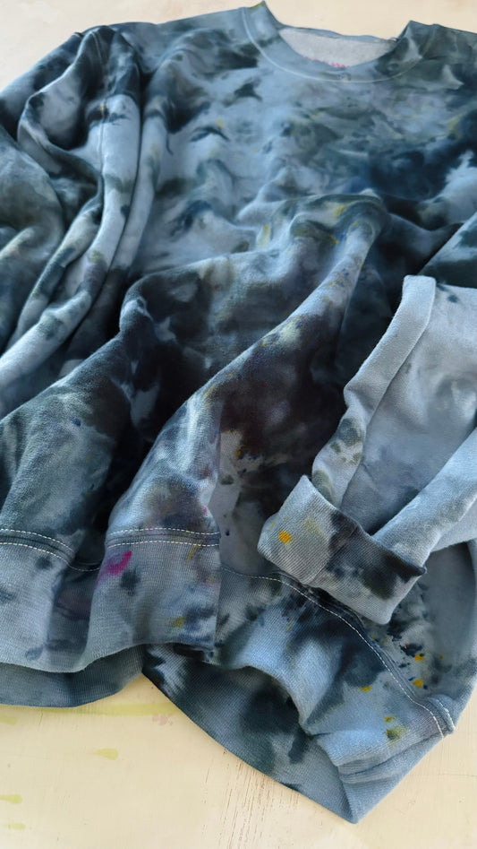 Blue Ice Tie-Dyed Crewneck Sweatshirt: Unisex Cotton Pullover
