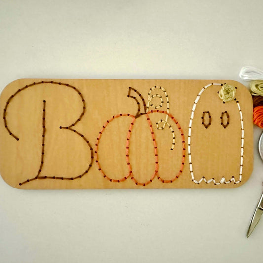Boo Sign Wooden Embroidery DIY Kit - Full Instructions Included