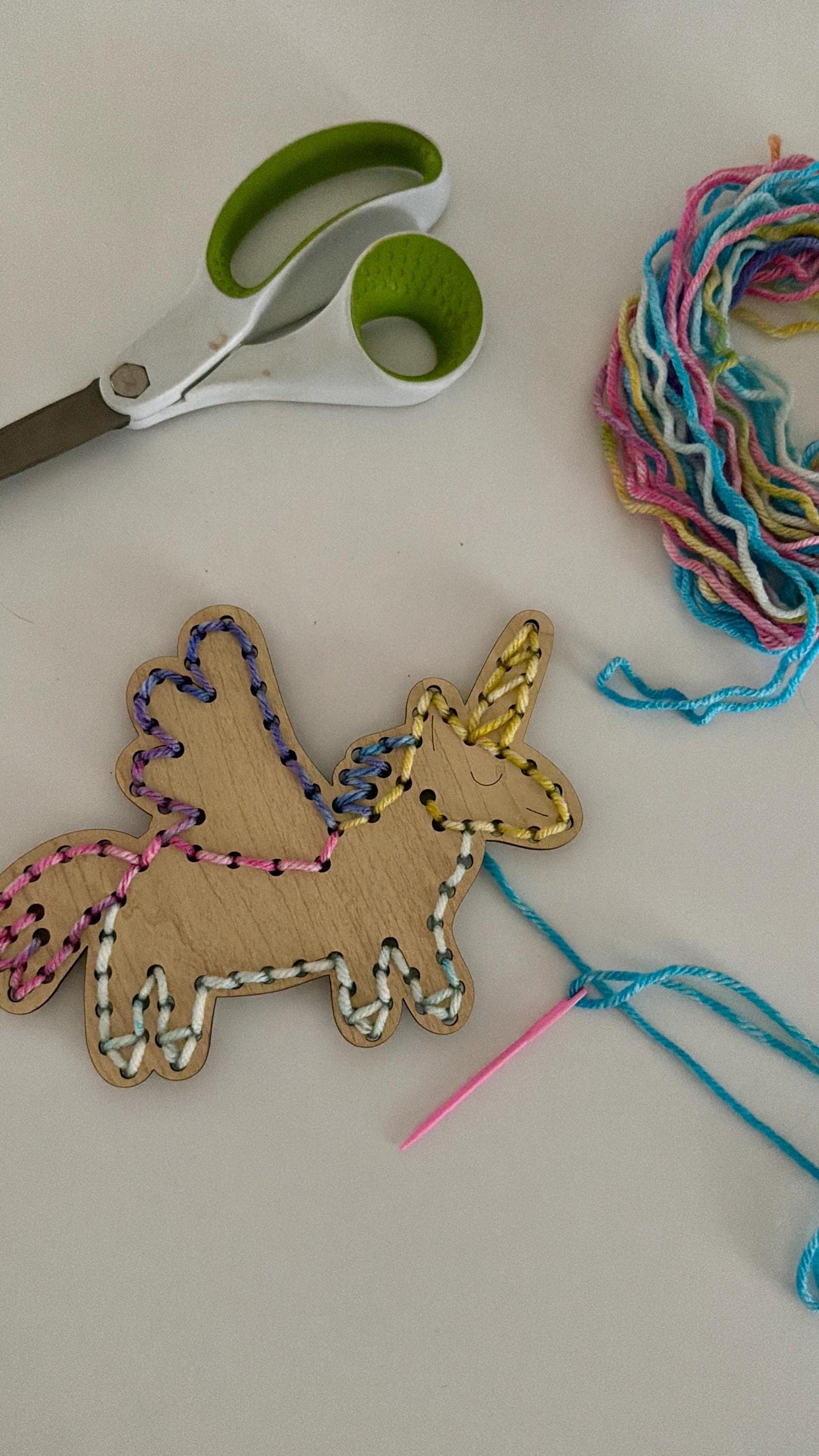 Unicorn Yarn Sewing Kit: Beginner Wood DIY Craft for Kids