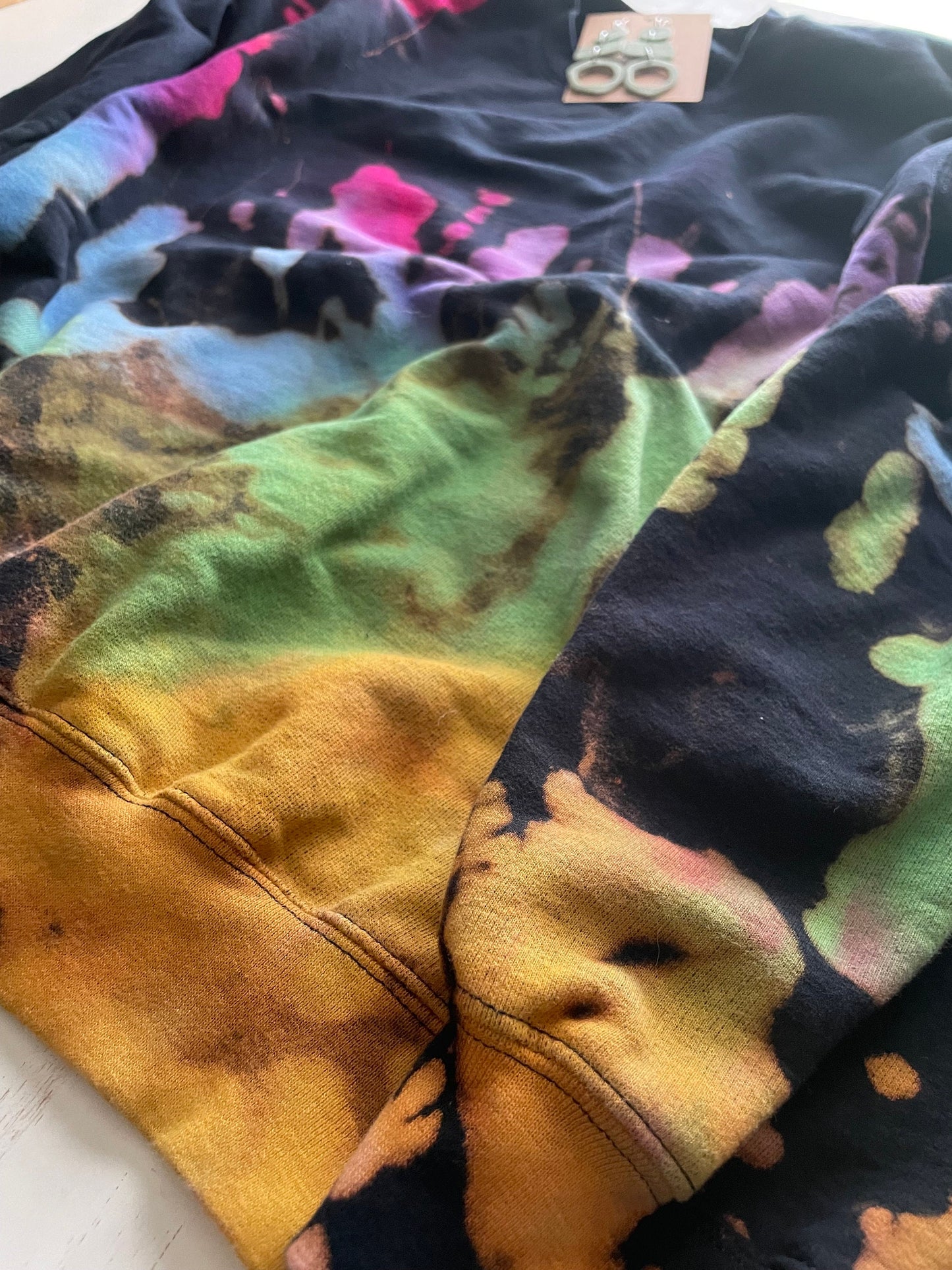 Reverse Tie Dye Sweatshirt: Black Rainbow Crewneck