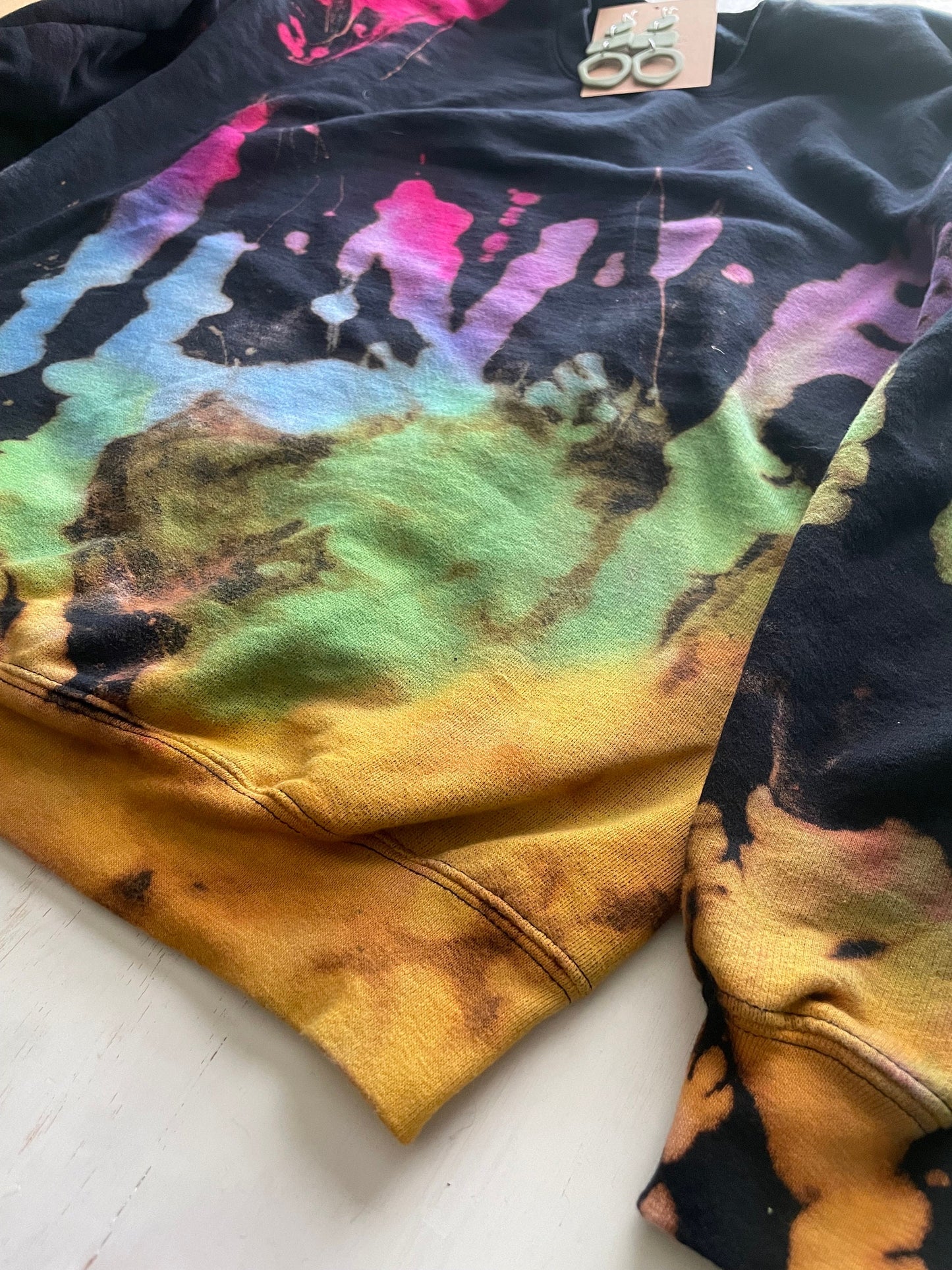 Reverse Tie Dye Sweatshirt: Black Rainbow Crewneck