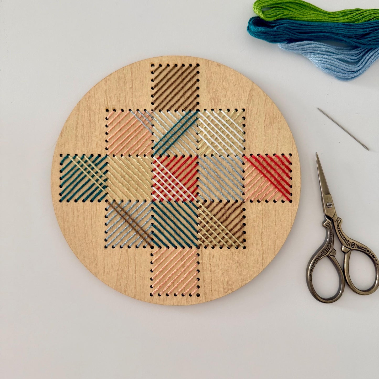 Patchwork Embroidery DIY Kit: Beginner Wood Sewing Kit