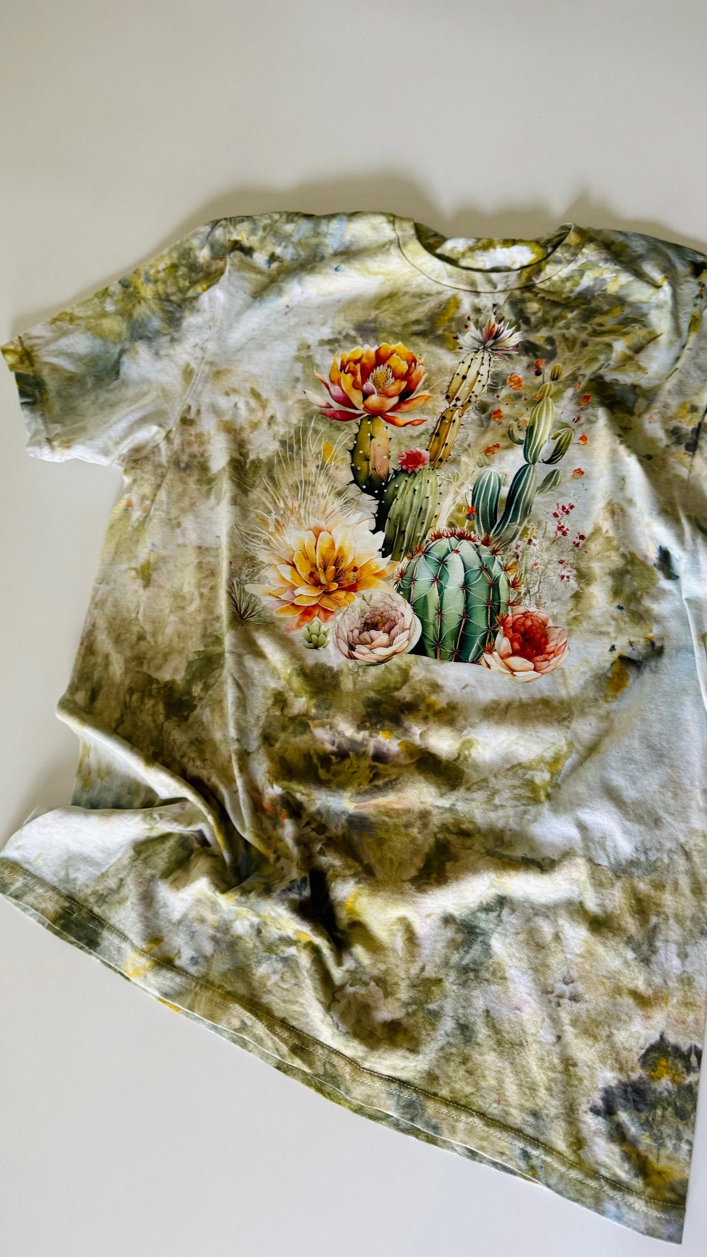 Cacti Ice Dyed T-Shirt: Soft Green Crewneck Tee