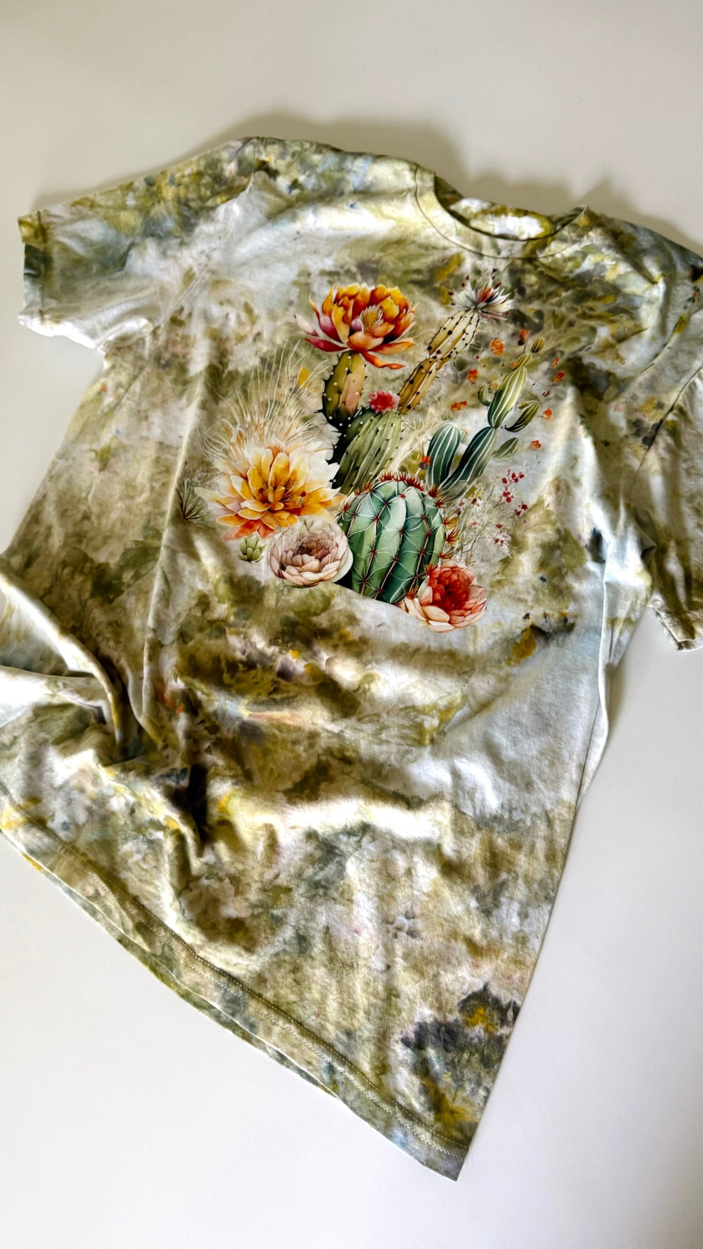 Cacti Ice Dyed T-Shirt: Soft Green Crewneck Tee