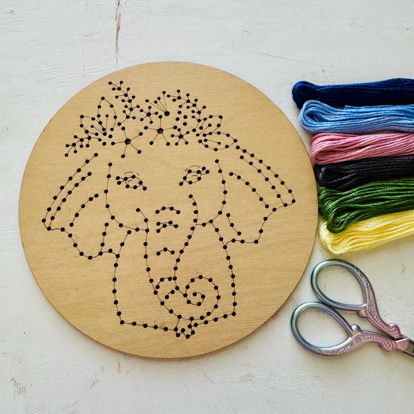 Elephant Flower Crown Wooden Embroidery Kit: Beginner DIY Craft