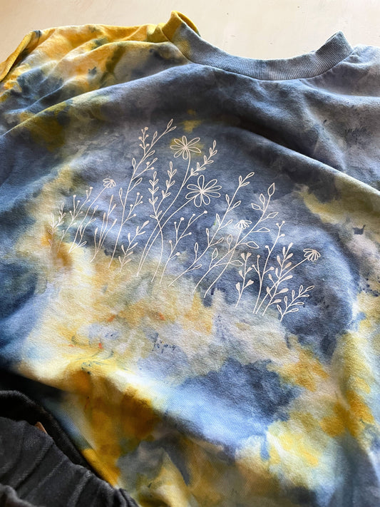 Wildflower T-shirt: Blue & Yellow Ice Tie-Dye, Hand-Dyed Boho Shirt