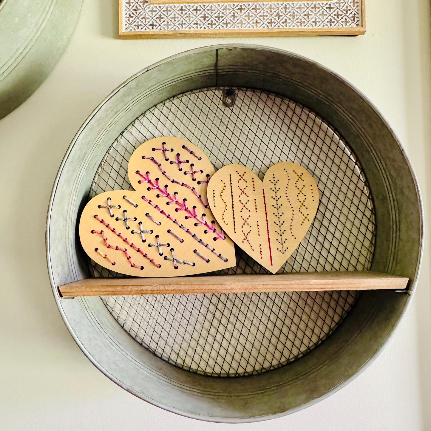 Mommy and Me Heart Embroidery Kit: Wooden Yarn Sewing Art