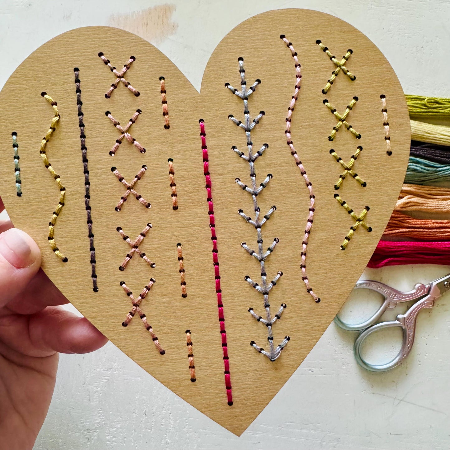 Mommy and Me Heart Embroidery Kit: Wooden Yarn Sewing Art
