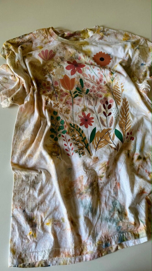 Hand-Dyed Floral Graphic Tee: Boho Wildflower Crew Neck Shirt