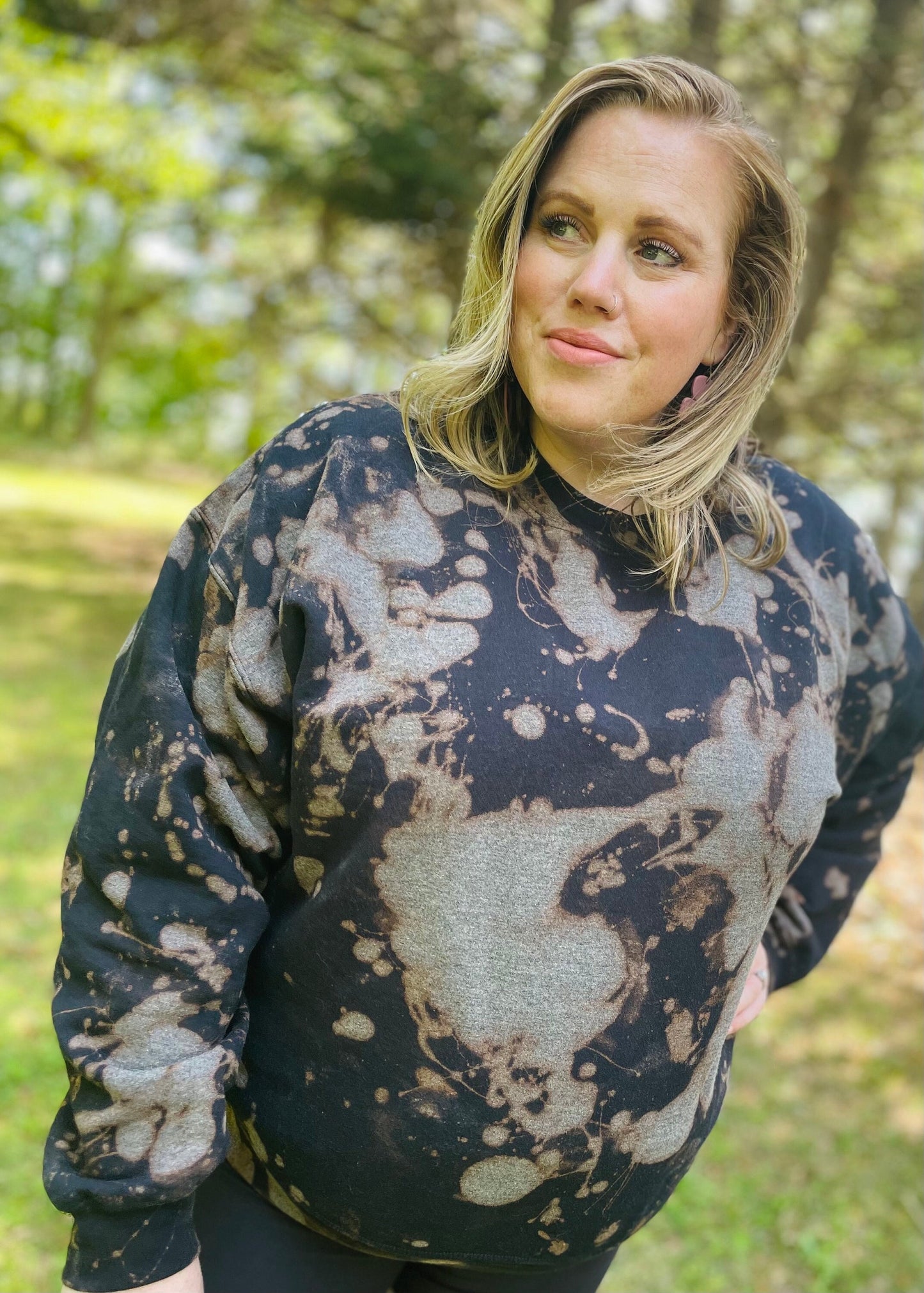 Hand Bleached Black Sweatshirt: Splatter Dye Crewneck