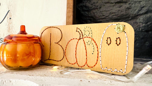 Boo Sign Wooden Embroidery DIY Kit - Full Instructions Included