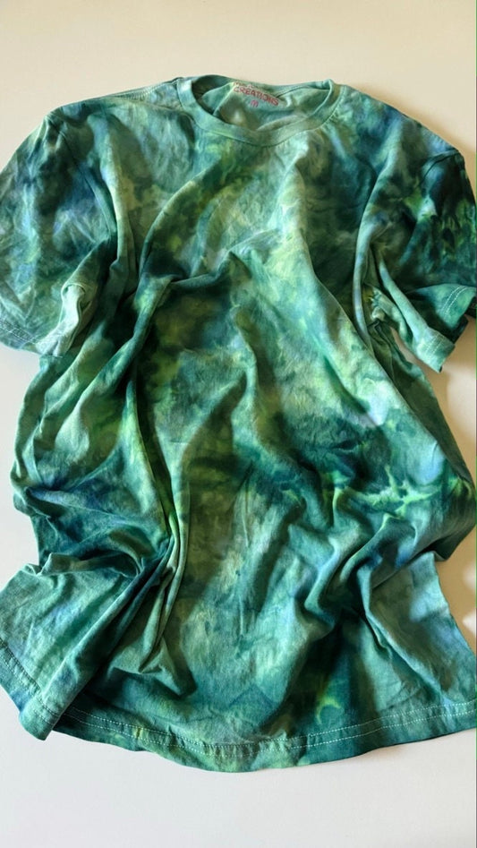 Teal and Green Ice Dyed Shirt: Comfy Tie-Dye Tee
