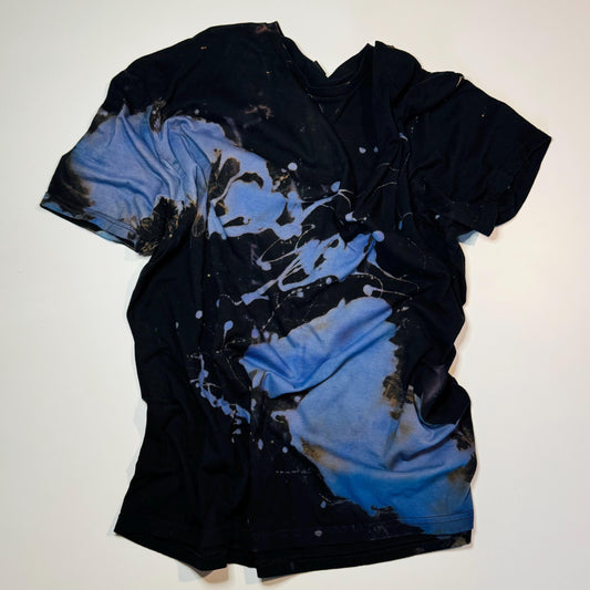 Reverse Tie Dye Shirt: Periwinkle Blue Bleach Splatter, Vintage Style Hand-Dyed Tee