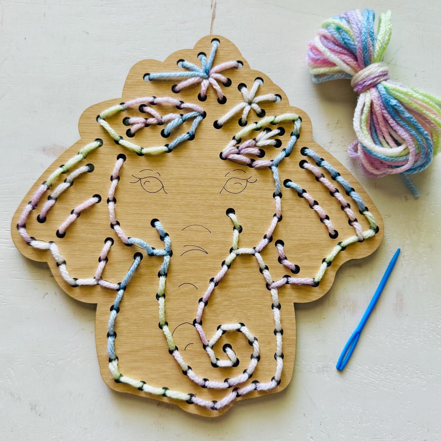 Elephant Yarn Sewing Kit: Beginner Wood DIY Craft for Kids