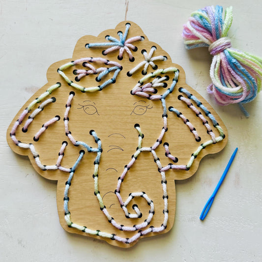 Elephant Yarn Sewing Kit: Beginner Wood DIY Craft for Kids