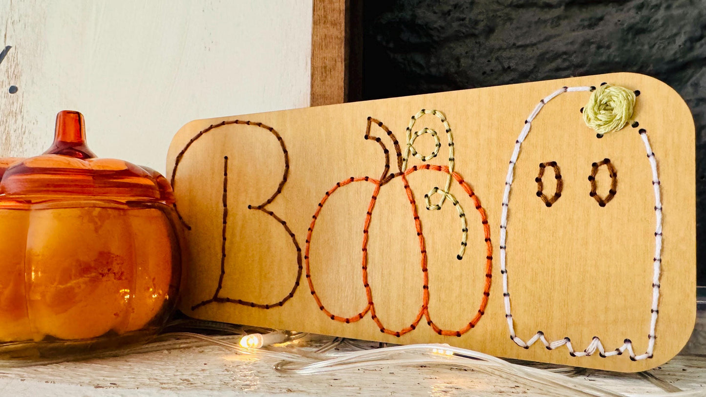 Boo Sign Wooden Embroidery DIY Kit - Full Instructions Included