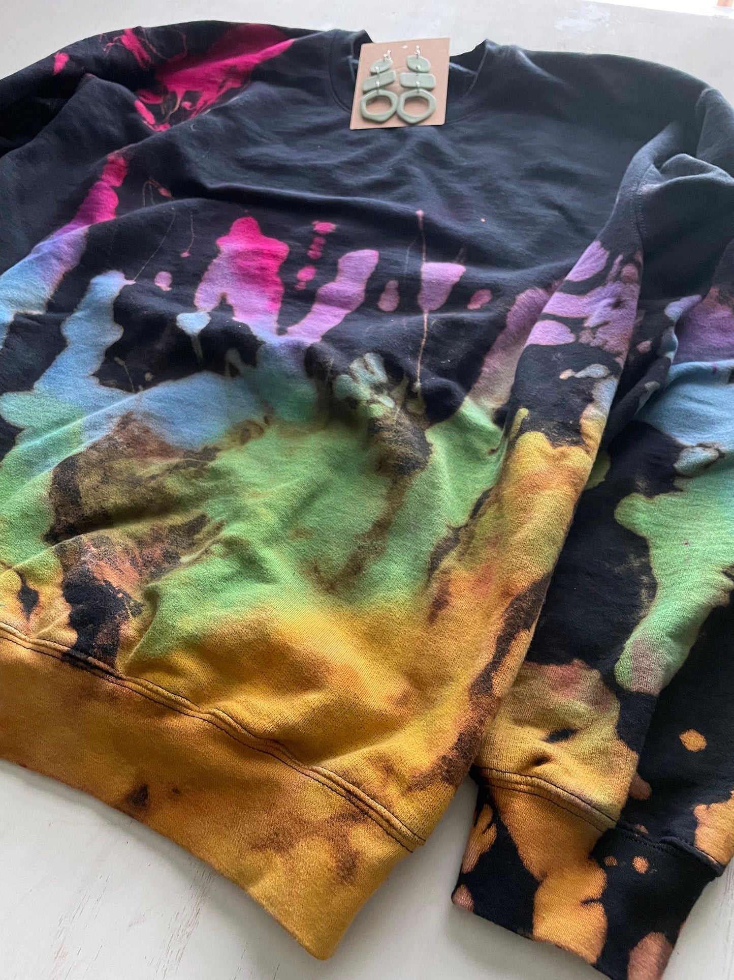 Reverse Tie Dye Sweatshirt: Black Rainbow Crewneck