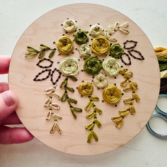 Plant Embroidery DIY Kit: Beginner Wood Sewing, Greenery Pattern