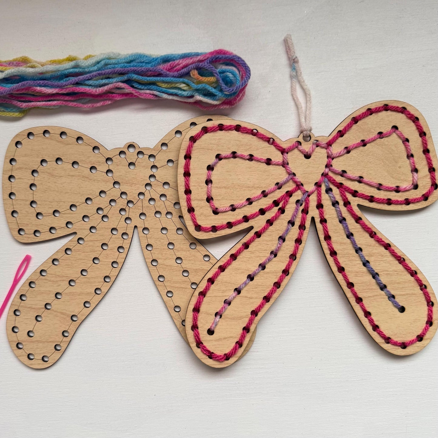 Bow Yarn Sewing Kit: Beginner Wood DIY Craft for Kids