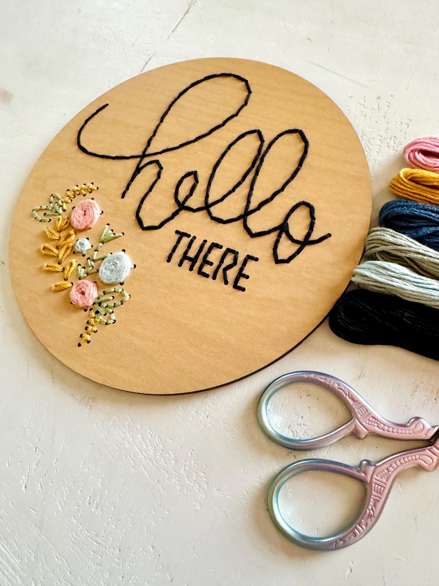 Hello There Wooden Embroidery Kit: Beginner Sewing Craft