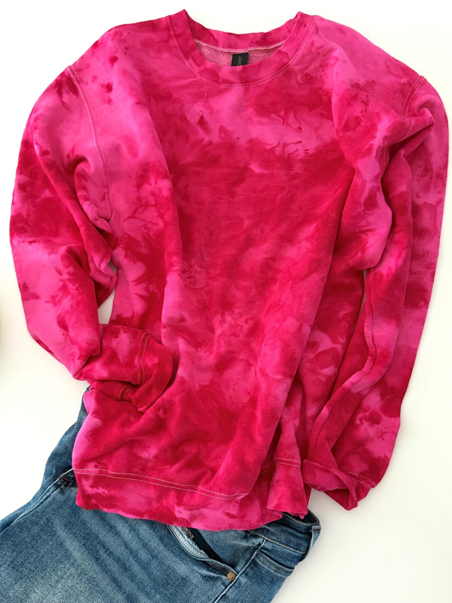 Hot Pink Ice Dyed Sweatshirt: Unisex Cotton Crewneck Pullover