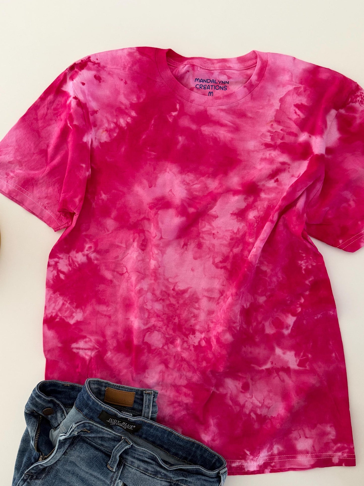 Hot Pink Ice Dyed T-Shirt: Hand-Dyed Cotton Crew Neck