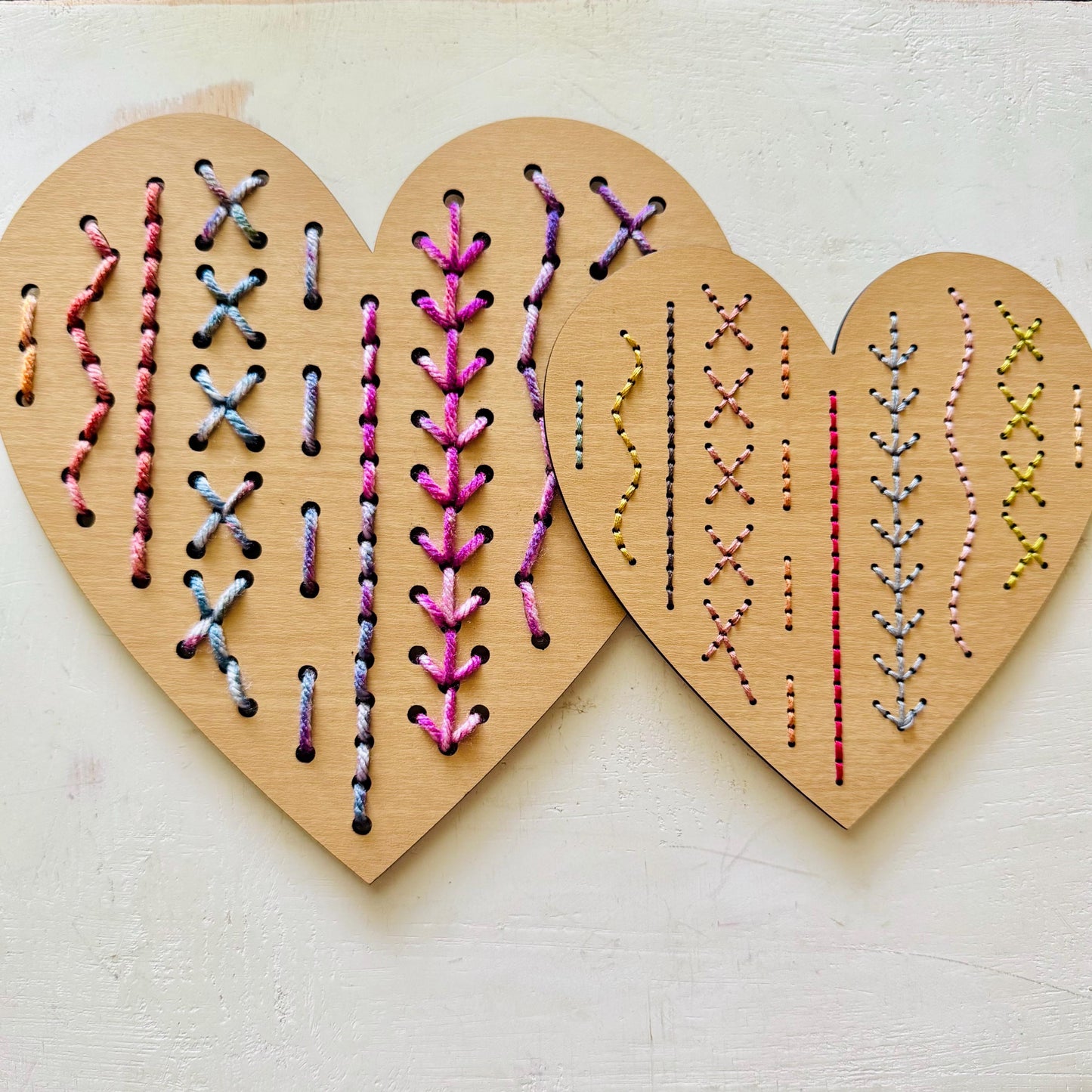 Mommy and Me Heart Embroidery Kit: Wooden Yarn Sewing Art