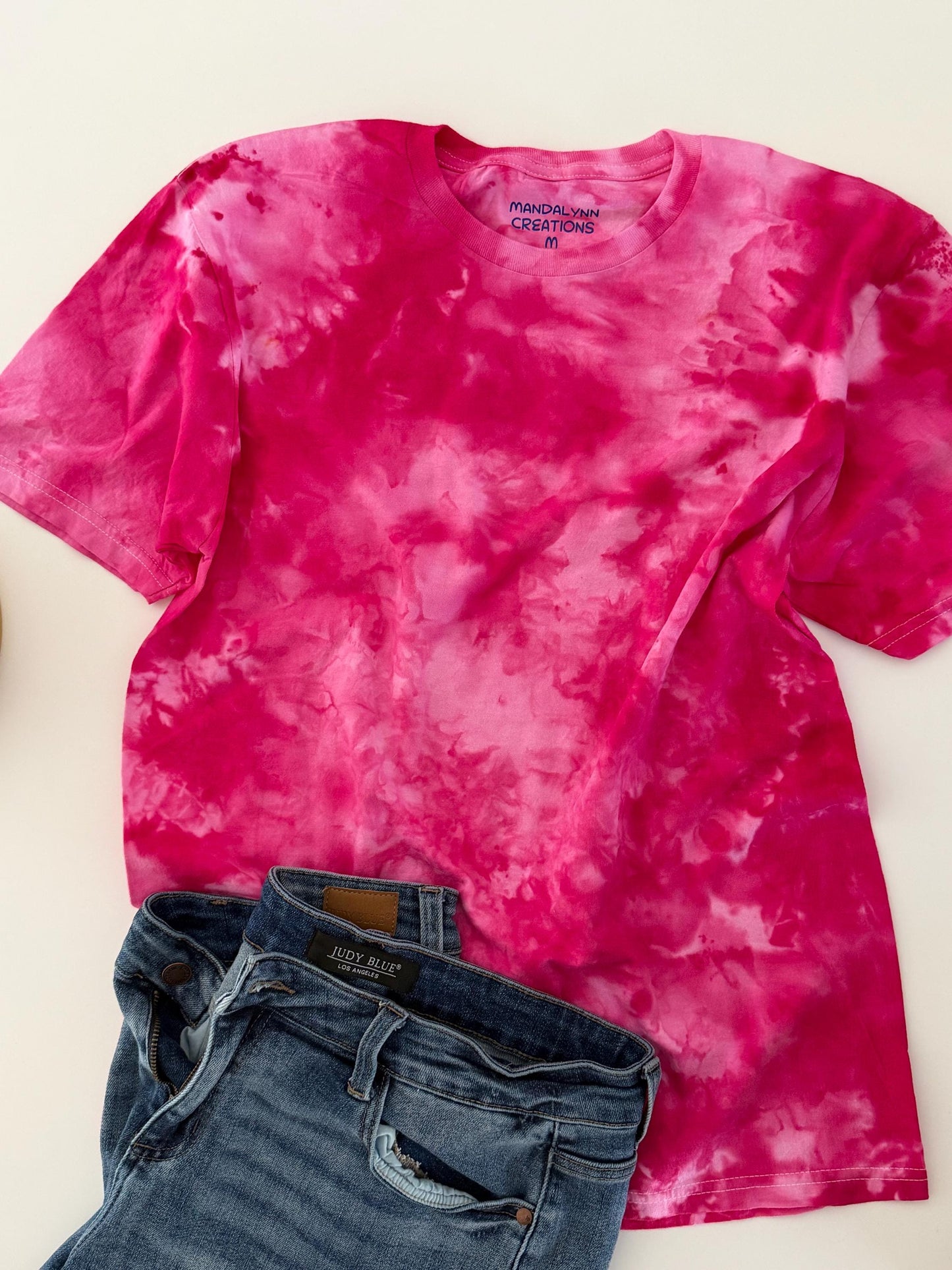 Hot Pink Ice Dyed T-Shirt: Hand-Dyed Cotton Crew Neck
