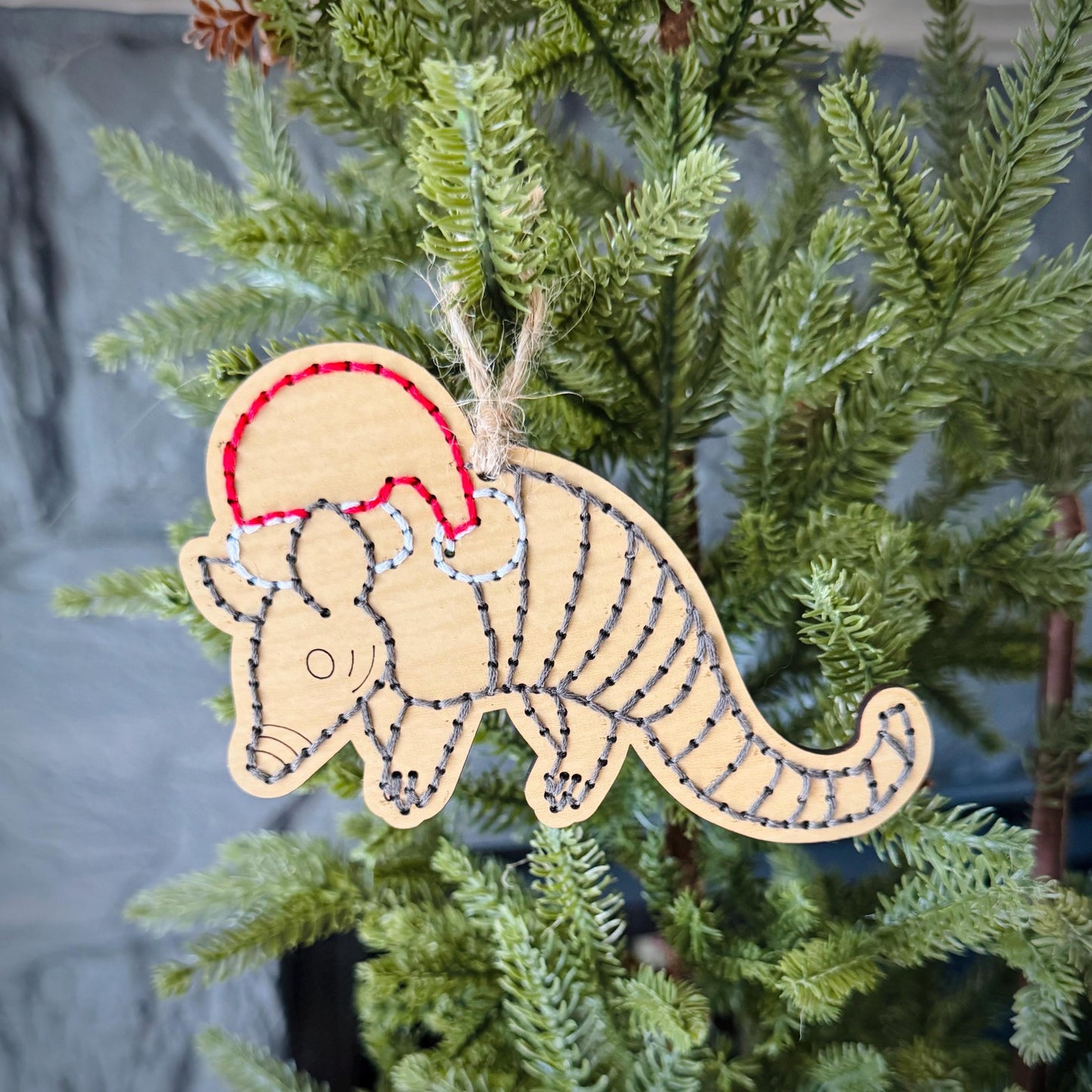 Christmas Armadillo Wooden Embroidery DIY Kit - Full Instructions Included