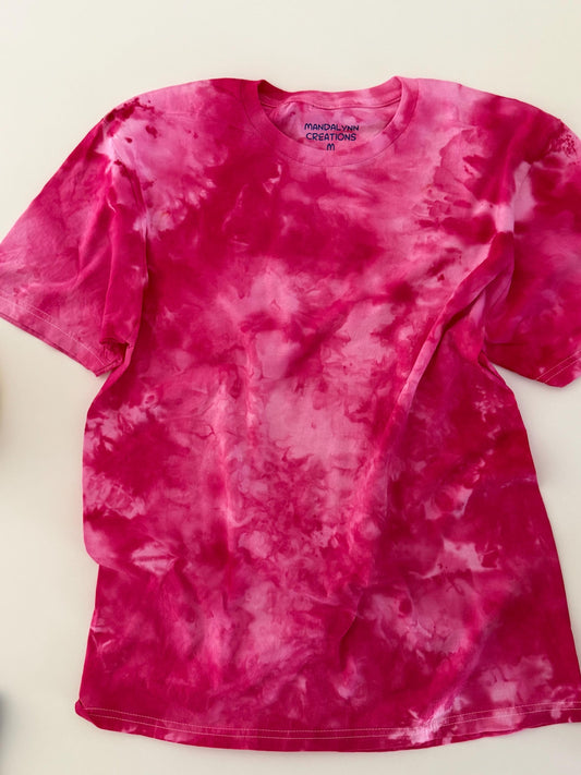 Hot Pink Ice Dyed T-Shirt: Hand-Dyed Cotton Crew Neck