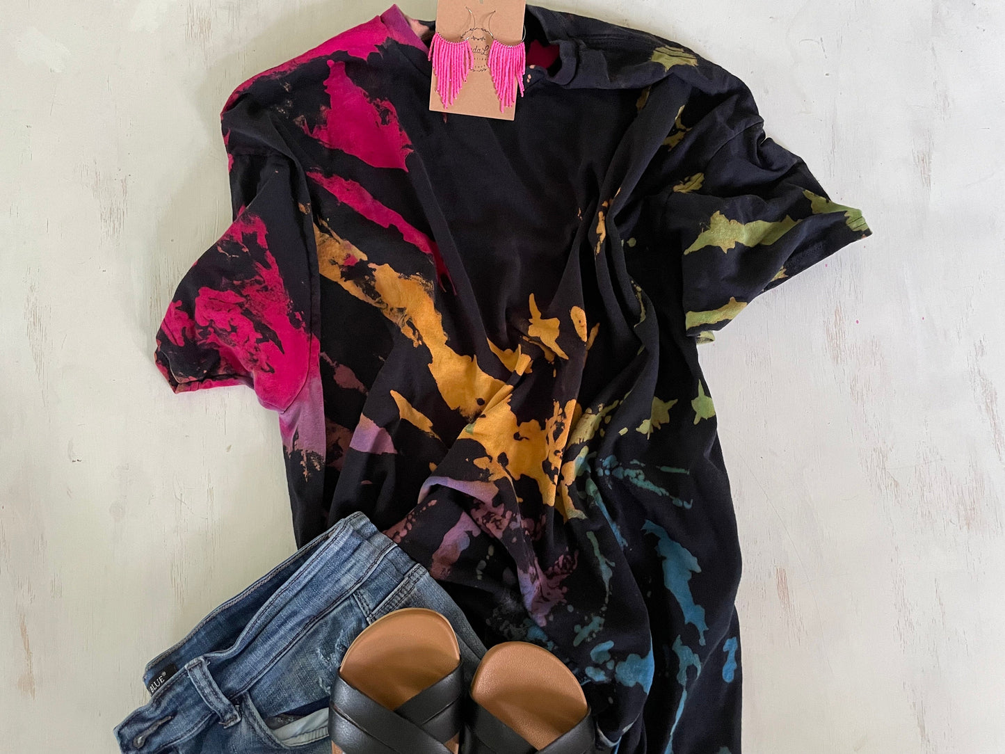 Reverse Tie Dye Shirt: Hand-Dyed Rainbow Bleached Shirt