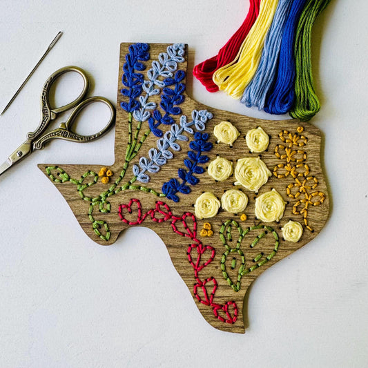 Texas State Wood Embroidery Kit: Beginner-Friendly Sewing Craft