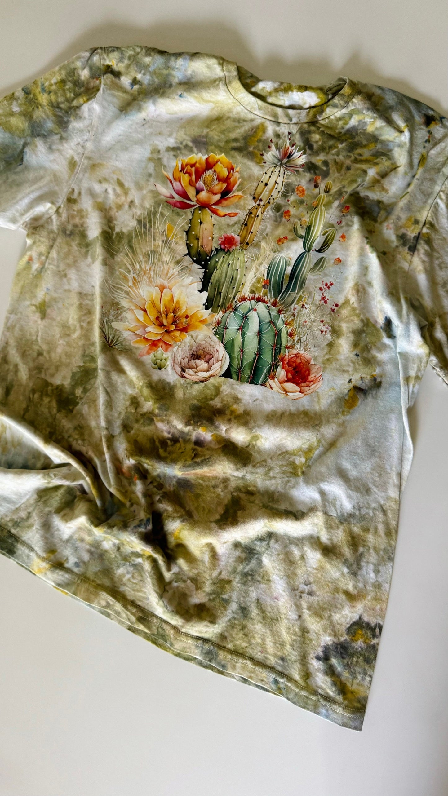 Cacti Ice Dyed T-Shirt: Soft Green Crewneck Tee