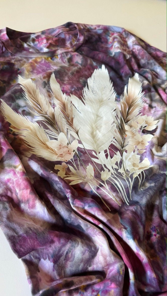 Plum Feathers T-Shirt: Bright Purple Ice Dyed Tie-Dye Crewneck